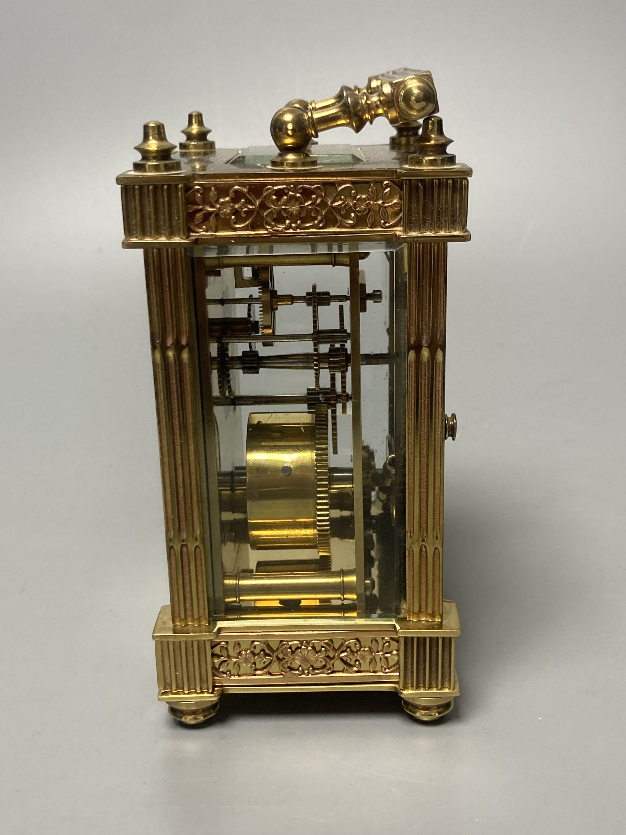 An early 20th century French brass carriage timepiece, 13cm